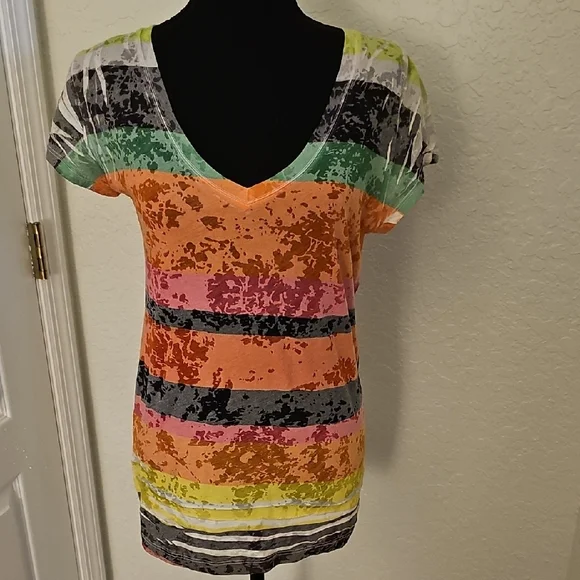 Multicolor Striped V-Neck T-Shirt - Picture 3 of 4